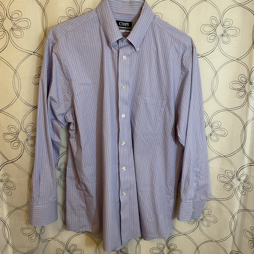 Men's‎ Chaps Blue And Purple Check Button Up Long Sleeve Size Large 32/33